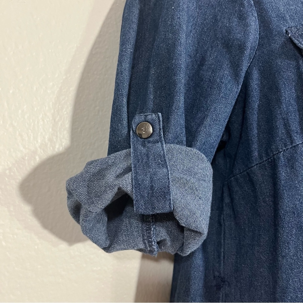 Denim Mini Dress Front Exposed Zipper Safari Sleeves Size Small Fall Streetwear - Picture 7 of 9